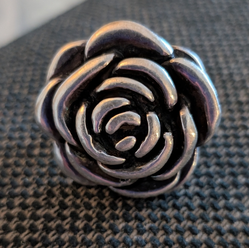 Sterling Silver 925 Rose Flower Statement Ring Oxidized Floral Boho Vintage